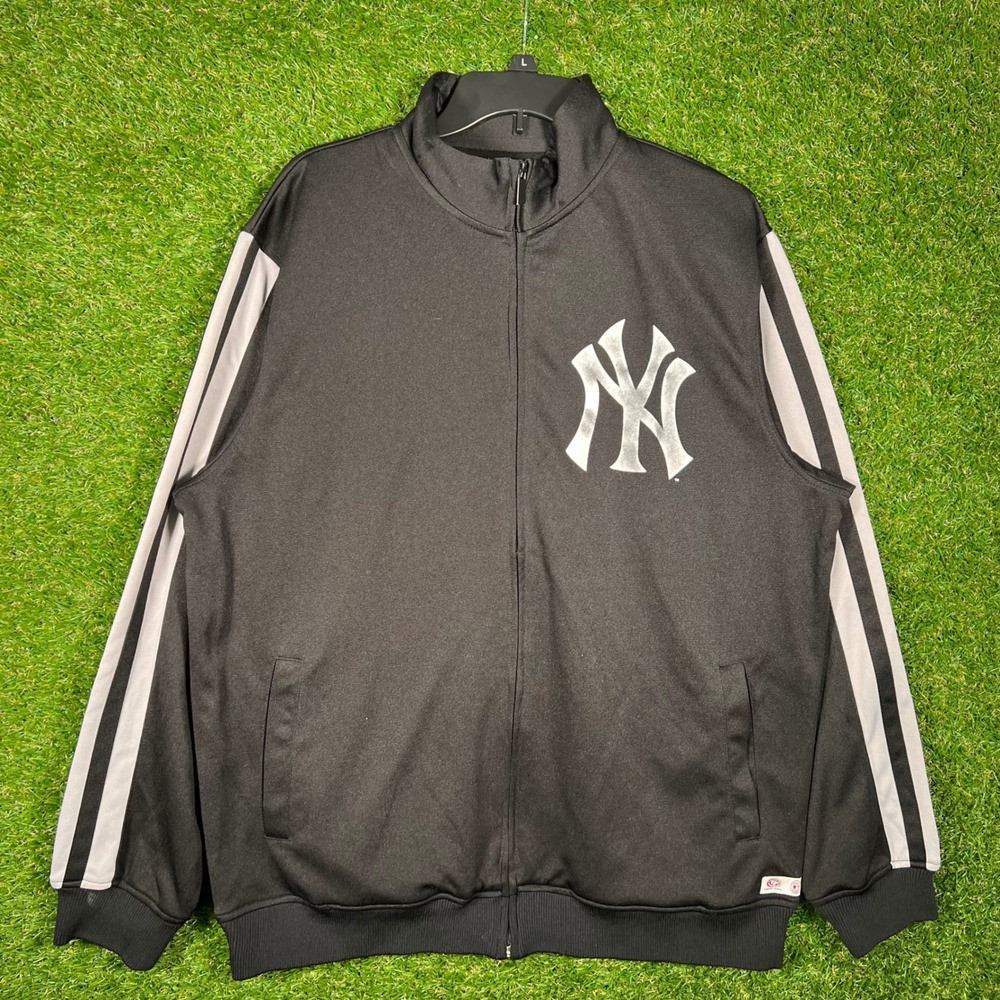 True Fan MLB New‎ York Yankees Track Jacket Mens XL Black Full Zip Script Back